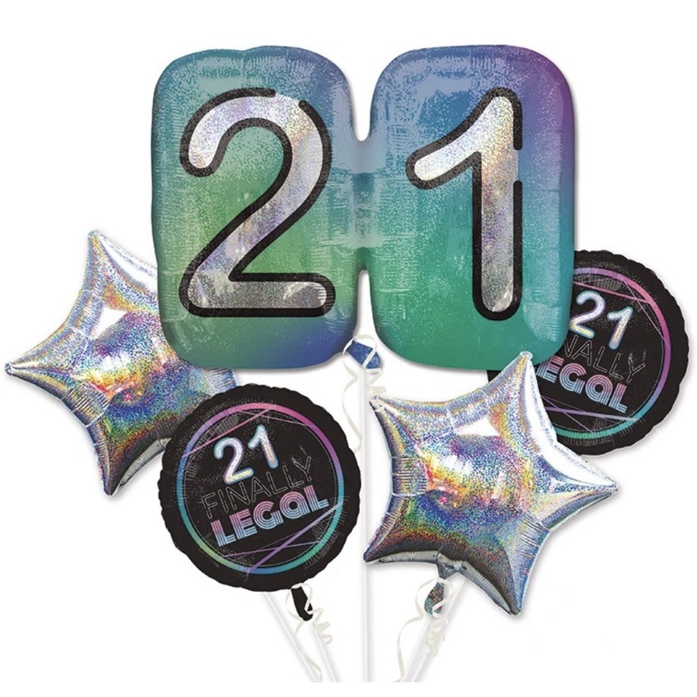 Anagram Finally 21 Foil Balloon Bouquet 5 Piece Finally Legal Birthday‎ Party